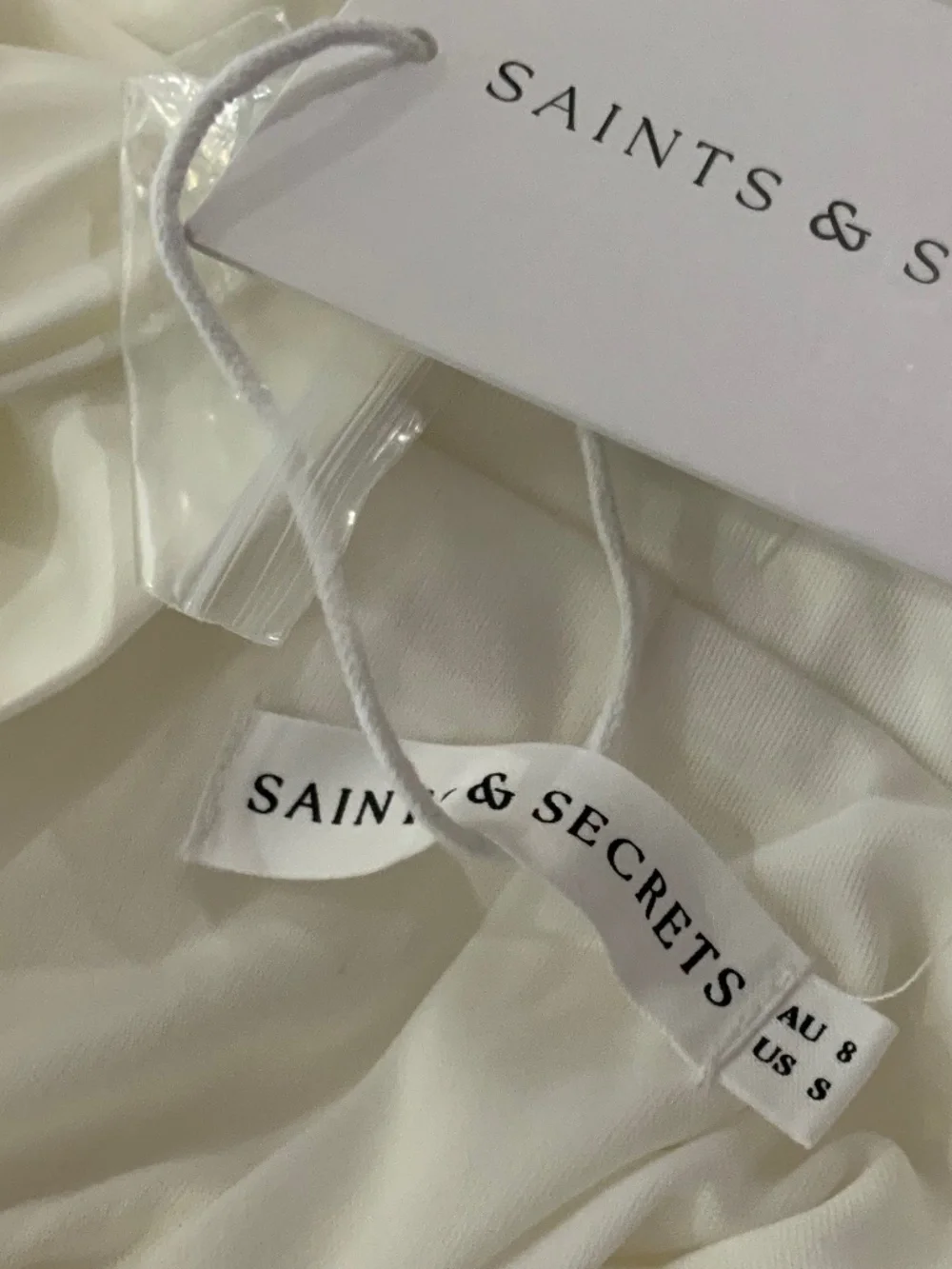 Saints and Secrets NWT White Satin Halter Maxi Dress Open Back Bow Bridal Small - Picture 11 of 12